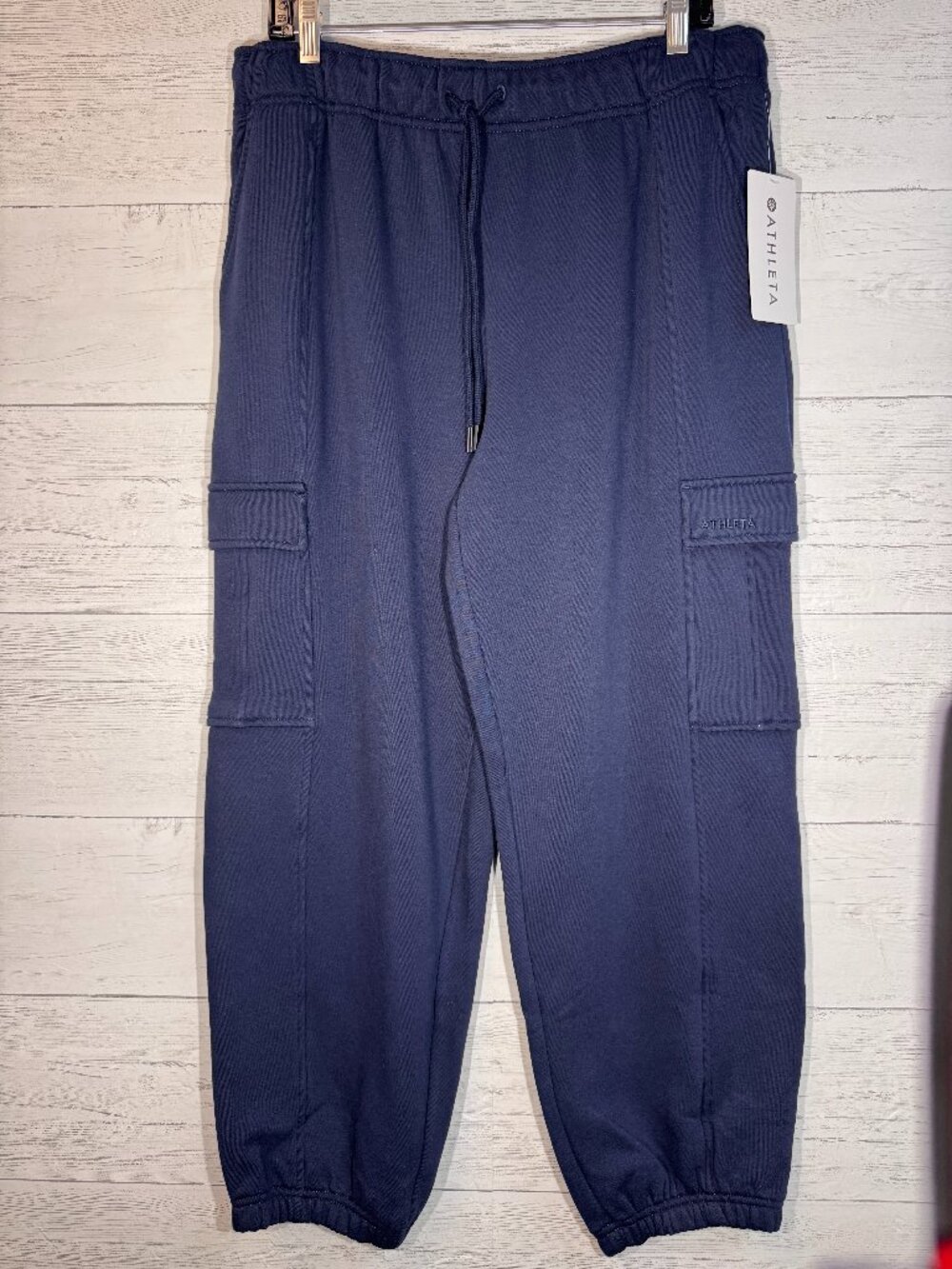 Athleta Heavyweight Terry Cargo Joggers in Navy Blue